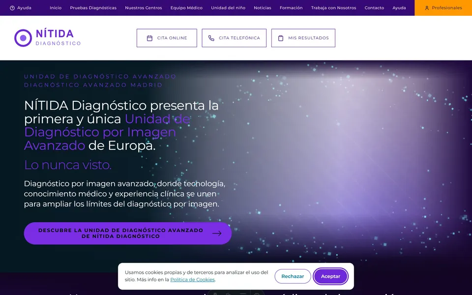 Portada de la landing médica de una clínica especializada